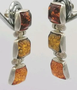 Tricolor Bernstein 925er Sterlingsilber  Ohrringe 3 Farben Amber earrings  - Bild 1 von 4