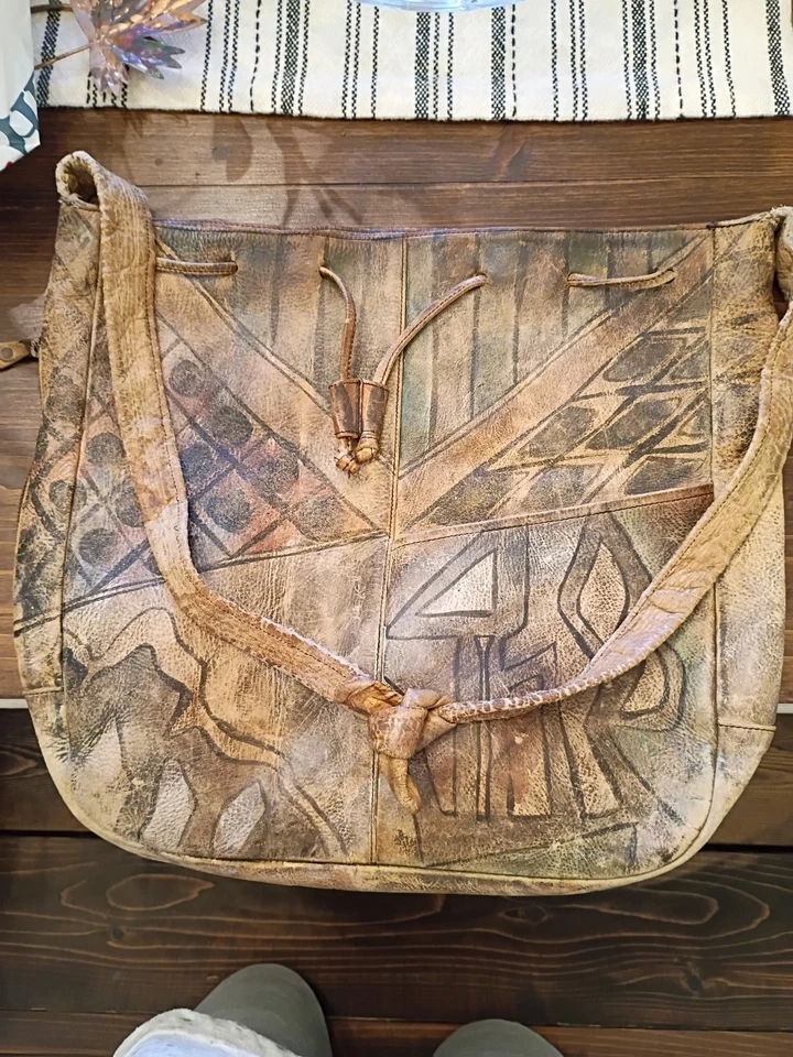 Jane Yoo Bolso de Mano Grande Cartera Usable Arte Pintado a Mano Cuero Firmado Foto 1 de 4