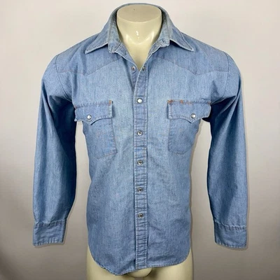 Camisa De Colección Lariat Perla A Presión Cambray Yugo Occidental Rockabilly Años 70 80 Para Hombres Grande Foto 1 de 4