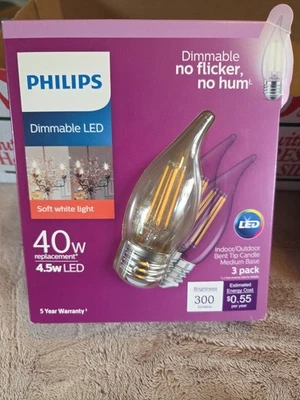 Philips 3-pk 60W BA11 LED Bent Tip Filament Bulb E26 Base 500 lumens - Image 1 of 2