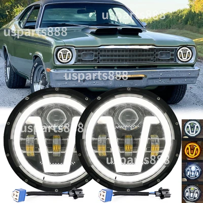 Faros LED redondos de 7" pulgadas alto/bajo giro DRL Fit Plymouth Duster 340 1970-1975 Foto 1 de 4