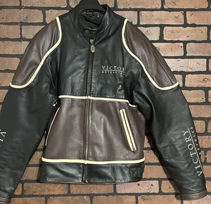 VICTORY MOTORCYCLES LEATHER JACKET PADDED ELBOWS SIZE LARGE HARLEY HONDA YAMAHA - Picture 1 of 7