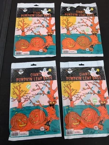 Vtg 80s 90s Halloween Giant Pumpkin Leaf Bags 42”x40” Lot Of 4 Bags JackOLantern - Picture 1 of 5