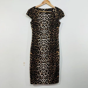Peter Morrissey Pencil Dress Leopard Animal Print 8 Cocktail Party Formal - Foto 1 di 19