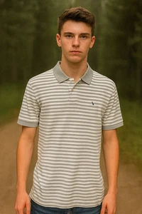 ABERCROMBIE & FITCH Herren Poloshirt Medium grau weiß gestreift Muscle Fit Freizeit - Bild 1 von 6