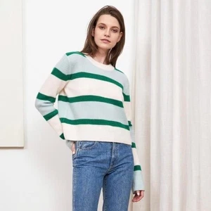 La Ligne Damen Pullover grün creme babyblau gestreift klein Wolle-Kaschmir-Mischung - Bild 1 von 7
