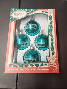Vintage Bradford Neuheit Holiday Classics Glas Ornamente 4er Set Weihnachten - Bild 1 von 7
