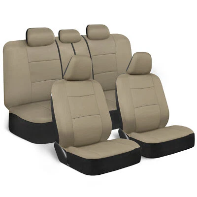 Juego completo de fundas de asiento de coche ProPoly beige tostado liso delanteras traseras - ajuste universal Foto 1 de 4