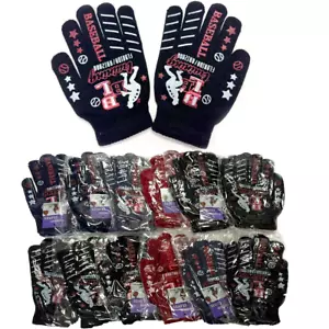 60 Pairs Bulk Baseball Printed Warm Winter Magic Gloves Knit Teens Boys Kids Lot - Picture 1 of 5