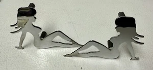 VTG NUDE METAL LADY LUCK Semi Truck MUD FLAP GIRL EMBLEM ORNAMENT RATROD 4" - Picture 1 of 4