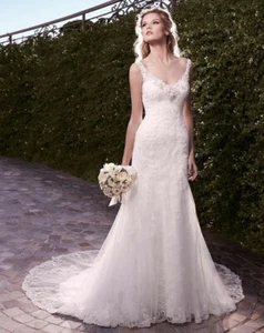 Casablanca Bridal Celebrate Forever Dress 12 Hollywood Ivory Lace Silver 2135 - Picture 1 of 12