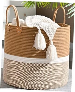 Large Blanket Basket (18"x18"x16"),Woven Baby Laundry Hamper for Brown - Picture 1 of 7