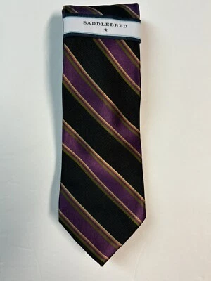 Nueva corbata para hombre Saddlebred a rayas negra púrpura verde 100 % seda 59"x3" Foto 1 de 3