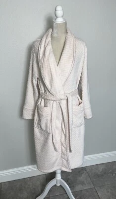 Soft Surroundings Royal Plush Robe Ivory Shawl Collar Pockets Belted Soft L - Image 1 of 4