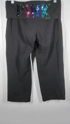 Victoria Secret Legging Womens S Black Cropped Sequined Fold over Yoga Y2K Retro - image 1 of 4