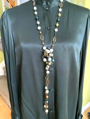 long multicolored pearl necklace 64" looks like Shanel OOAK  for women gift USA - Image 1 of 4