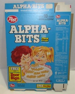 1980's Post Alpha-Bits Cereal Box, Stick 'N' Spell Door Sign, Unused Box Flat - Picture 1 of 2