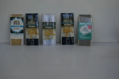 Vintage Lace Seam Binding, Glitter Cold, Navy Blue, White, Tan Sewing Tape - Image 1 of 4