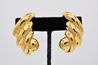 Vintage Clip Earrings Swirled Drop Dangle Shiny Gold Heavy Chunky 1980S Binay