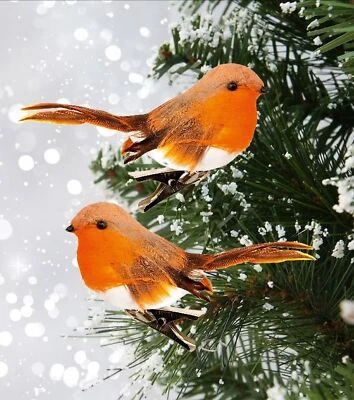 6 Clip On Christmas Robins Cute Festive Xmas Tree Bird Decoration Ornament 12cm - Image 1 of 4