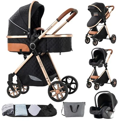 Super V9 3 in 1 Convertible Baby Stroller Bassinet Mode Hand-held baskets Black - Image 1 of 4