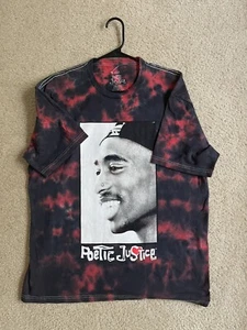 New Mens 2Pac Tupac Shakur Poetic Justice Black & Red  Tie Die T-Shirt Tee XXL - Picture 1 of 9