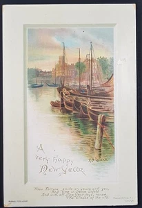 Frühe Raphael Tuck Hafenszene Weihnachten Neujahr LeFANU Grußkarte - Bild 1 von 1
