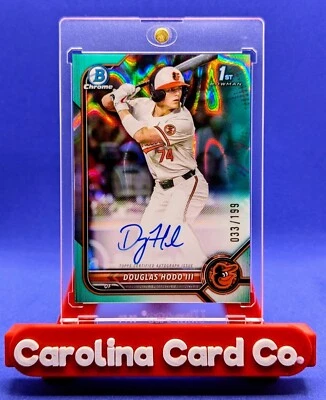DOUGLAS HODO III 2022 BOWMAN CHROME DRAFT AQUA LAVA REFRACTOR AUTO #ed 033/199 - Image 1 of 2