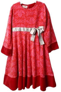 Easter Baby Lulu Velvet Dress 7 8 Wallpaper Leave Bow Pink Long Sleeve Vintage - Picture 1 of 6