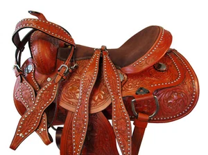 GAITED HORSE WESTERN SADDLE PLEASURE TRAIL FLORAL TOOLED LEATHER SET 15 16 17 18 - Bild 1 von 9