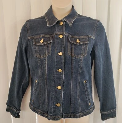 Jones Wear Signature Women's Large Dark Blue Denim Jean Stretch Trucker Jacket  - Image 1 of 4