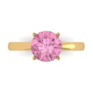 14K Yellow Gold Solitaire Engagement Ring for Women 2 ctw Simulated Pink Diamond - Picture 1 of 11