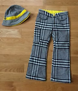 Gap Kids Sz 6 S White Black Wool Houndstooth Pants Hat Yellow Big Button Spring - Picture 1 of 2