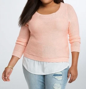 Torrid Peach Reverse Stitch Cropped Length Twofer Sweater 0 Large 12 0X #27290 - Picture 1 of 2
