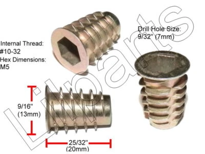LILPARTS E-Z LOK 10-32 Die Cast Zinc Hex Drive Threaded Insert Wood Flanged Unflanged