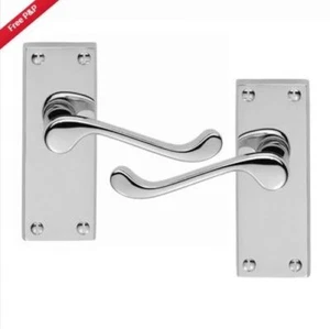 1 Pair VICTORIAN SCROLL Lever Latch HANDLES (Brass or Chrome) - Picture 1 of 4