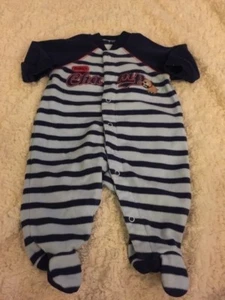 Just One Year Boys Blue Striped Dog Football Fleece Sleeper Pajamas 3 Months - Picture 1 of 5