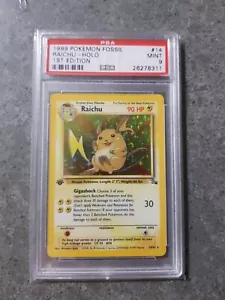PSA 9 Raichu 14/62 Fossil WOTC Holo 1999 1st Edition Pokemon Card - Bild 1 von 2