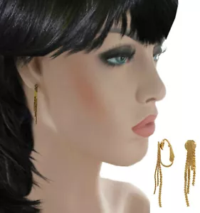 Gold Tone Chain Tassel Dangle Clip On Earrings 1 3/8" - Picture 1 of 4
