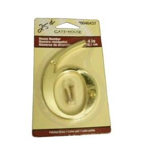 New! #6 Gatehouse 4-inch Polished Brass Rust Resistant House Address Number - Picture 1 of 2