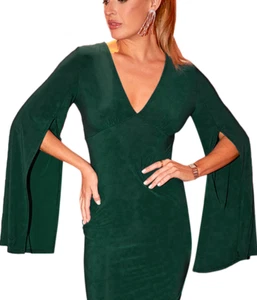 Chi Chi London Long sleeve Bodycon Midi Dress - Green Size UK 10 - Picture 1 of 4