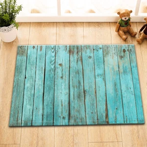 Rustic Blue Wood Board Room Floor Carpet Non-skid Door Bath Mat Home Decor Rug - Picture 1 of 9