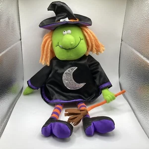 Hallmark Plush Witch With Hat and Broom Silver Moon Halloween READ - Picture 1 of 6