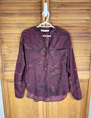 Abercrombie & Fitch Burgundy Long Sleeve Blouse Paisley & Star Print Size Small - Image 1 of 4