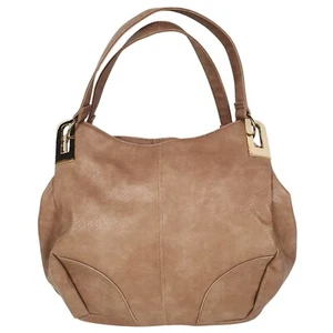 Marikai Women's Shoulder Handbag Tan Medium Faux Leather Double Top Handle - Picture 1 of 12