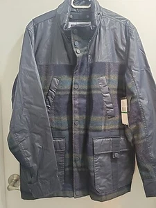 Tommy Hilfiger X Moon Tweed Wool Cotton Navy Plaid Full Zip Mens Jacket Sz L NWT - Picture 1 of 16