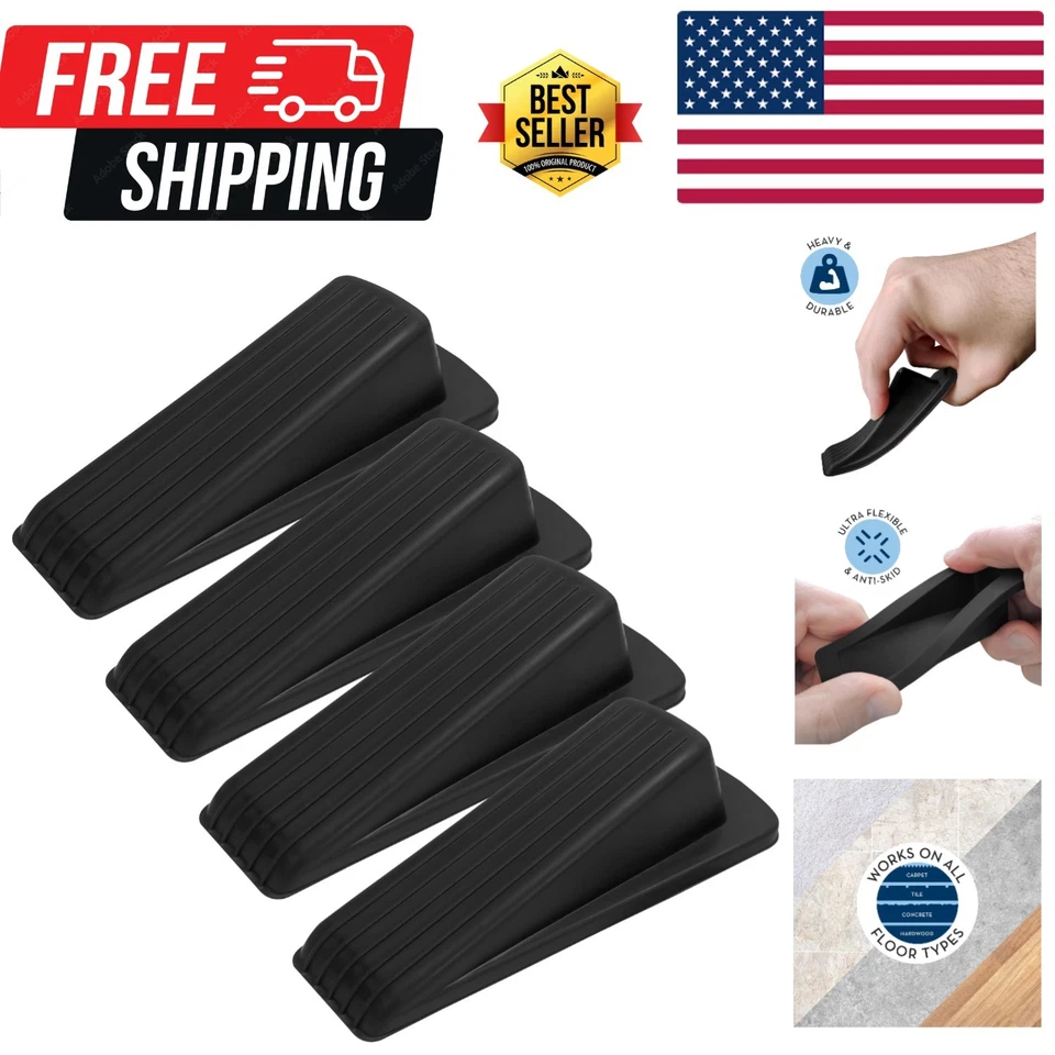 STS 526901 Heavy Duty Rubber Door Stoppers Black