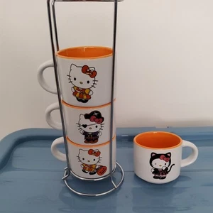 4x Silver Buffalo Sanrio Hello Kitty Halloween Themed Espresso Mugs & Rack 3oz - Picture 1 of 6