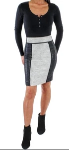 LRG🩷Designer Damen schwarz-elfenbein Schimmer knielanger Bleistiftrock Taille 28" Neu mit Etikett - Bild 1 von 1
