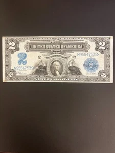 US Series of 1899 $2 Silver Certificate Two Dollar Large Note Bill Blue Seal - Picture 1 of 2